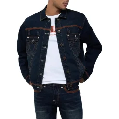 True Religion - Jeansjacke- Brusttaschen- Farbige Ziernähte-blau Jeansjacke
