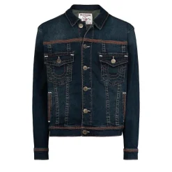 True Religion - Jeansjacke- Brusttaschen- Farbige Ziernähte-blau Jeansjacke