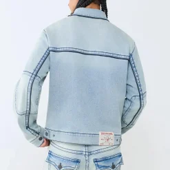 True Religion - Jeansjacke- Motoinspirierte Details- Frontreiß hellblau
