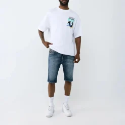 True Religion - Jeansshorts- Lässiger Schnitt- Buddha-Motiv au blau Jeansshorts