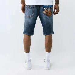 True Religion - Jeansshorts- Lässiger Schnitt- Buddha-Motiv au blau Jeansshorts