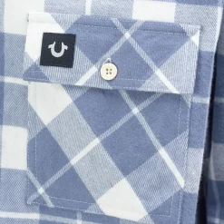 True Religion - Langarm- Flannellhemd- Knopfleiste- Karomuste blau Hemd