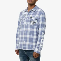 True Religion - Langarm- Flannellhemd- Knopfleiste- Karomuste blau Hemd