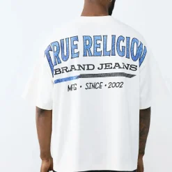 True Religion - Lockerer Schnitt- Überschnittende Schultern- L winterweiß T-Shirt