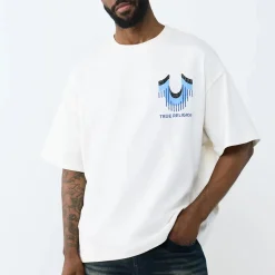 True Religion - Lockerer Schnitt- Überschnittende Schultern- L winterweiß T-Shirt