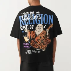 True Religion - Oversize Schnitt- Lockere Passform- Überschnit schwarz T-Shirt