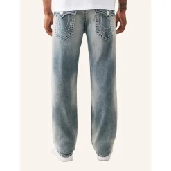 True Religion - Straight Jeans- Länge 34- Super T- Klapptasch blau Straight Leg Jeans