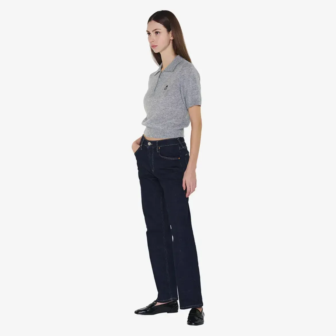 True Religion Strick-Poloshirt AMARA grau Poloshirt