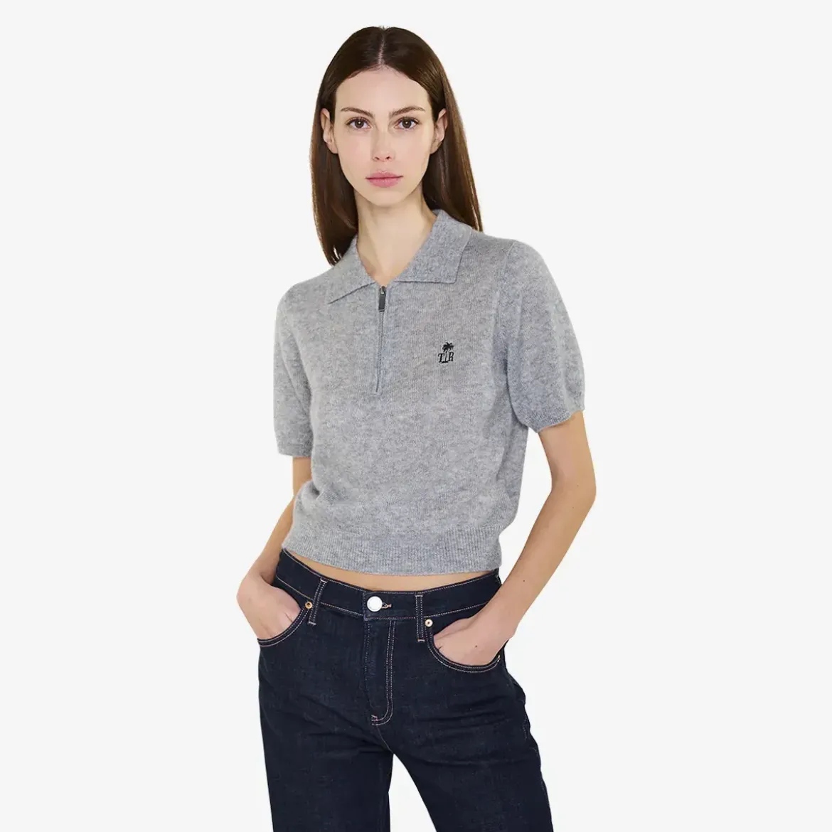True Religion Strick-Poloshirt AMARA grau Poloshirt