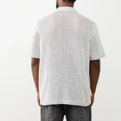 True Religion - Strickshirt in Häkeloptik- Weiche, strukturiert hell-grau T-Shirt