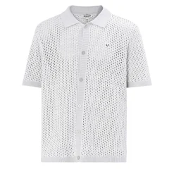 True Religion - Strickshirt in Häkeloptik- Weiche, strukturiert hell-grau T-Shirt