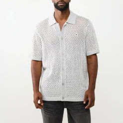 True Religion - Strickshirt in Häkeloptik- Weiche, strukturiert hell-grau T-Shirt