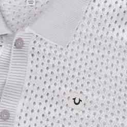 True Religion - Strickshirt in Häkeloptik- Weiche, strukturiert hell-grau T-Shirt