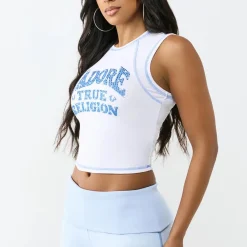 True Religion - Tank Top- Abgerundeter Saum- Gerippte Textur- weiss Top