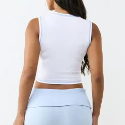 True Religion - Tank Top- Abgerundeter Saum- Gerippte Textur- weiss Top