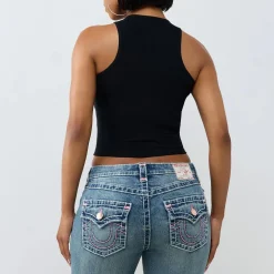 True Religion - Tanktop- Gerippt- Logo mit Ziersteine besetzt schwarz Top