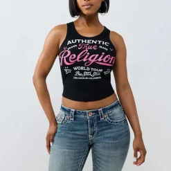 True Religion - Tanktop- Gerippt- Logo mit Ziersteine besetzt schwarz Top