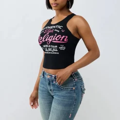True Religion - Tanktop- Gerippt- Logo mit Ziersteine besetzt schwarz Top