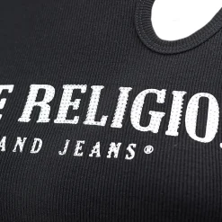 True Religion - Top- Ziersteine auf Front- Cut Out- Dehnbarer schwarz Top