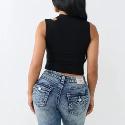 True Religion - Top- Ziersteine auf Front- Cut Out- Dehnbarer schwarz Top