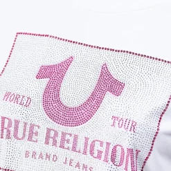 True Religion - T-Shirt- Crewneck- Aufgedrucktem Logo auf Fron weiss T-Shirt