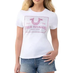 True Religion - T-Shirt- Crewneck- Aufgedrucktem Logo auf Fron weiss T-Shirt