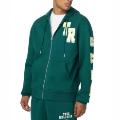 True Religion - Zip-Hoodie- Varsity-Stil- Logo Print auf Rücks grün