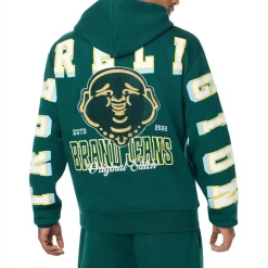 True Religion - Zip-Hoodie- Varsity-Stil- Logo Print auf Rücks grün