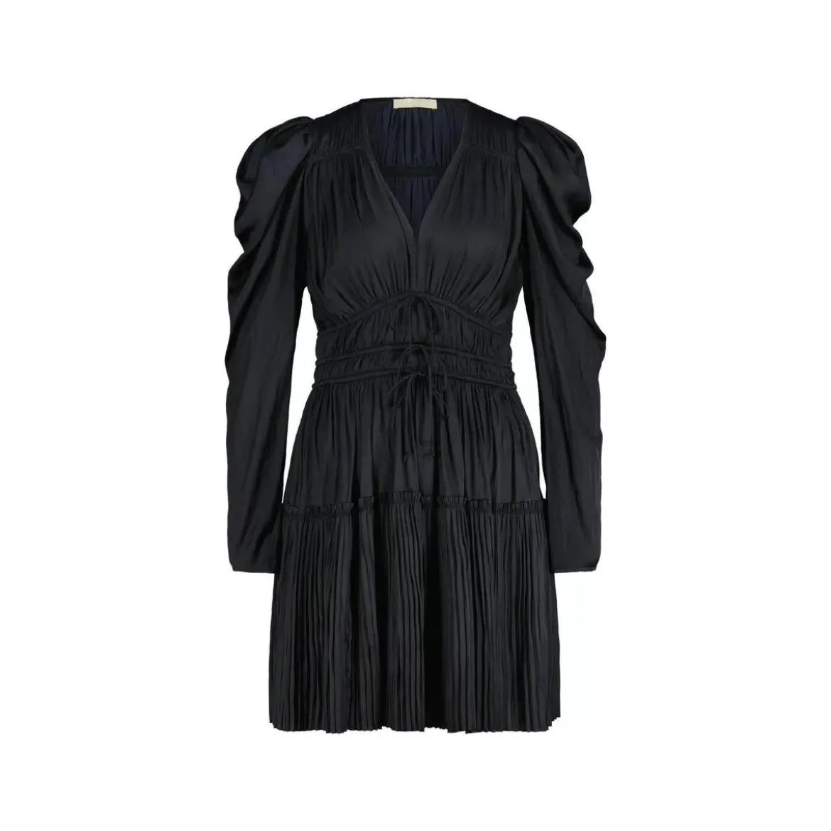Ulla Johnson Satinkleid Lu mit Plissee Schwarz Plisseekleid