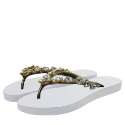 UZURII platte hausschuhe Chrystal Flower weiss Flip Flops