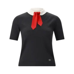 Valentino Garavani Kurzarmpullover mit Seiden-Detail schwarz T-Shirt
