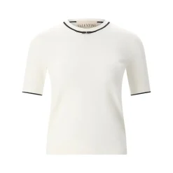 Valentino Garavani Kurzarm-Pullover aus Schurwolle weiß Pullover