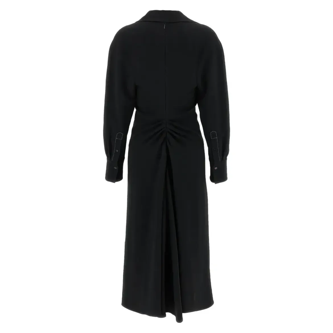 Victoria Beckham Long Sleeve Polo Collar Midi' Dress Schwarz Midikleid